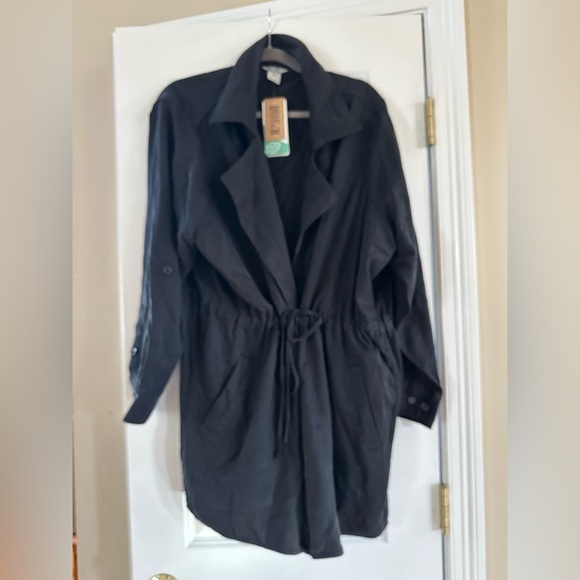 Women's plus size Cascading Tencel Trench jacket 2X Black NWT Safari Gorpcore - Picture 4 of 10